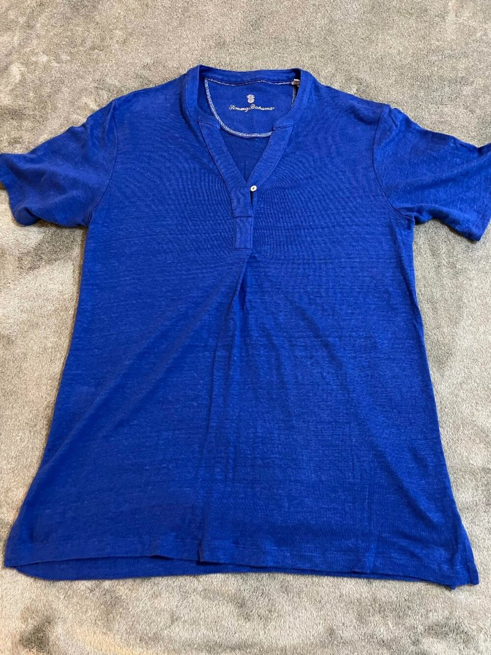 Tommy Bahama Women’s 100% Linen Henley Top Blue XXS Lightweight Casual Resort
